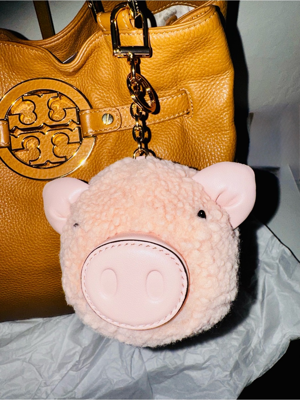 Tory Burch Pig Bag charm keychain novelty coin-purse accessories holder - EUC